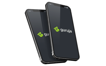 Mockup mobile do Guruja, cliente da Luby do segmento de educação.