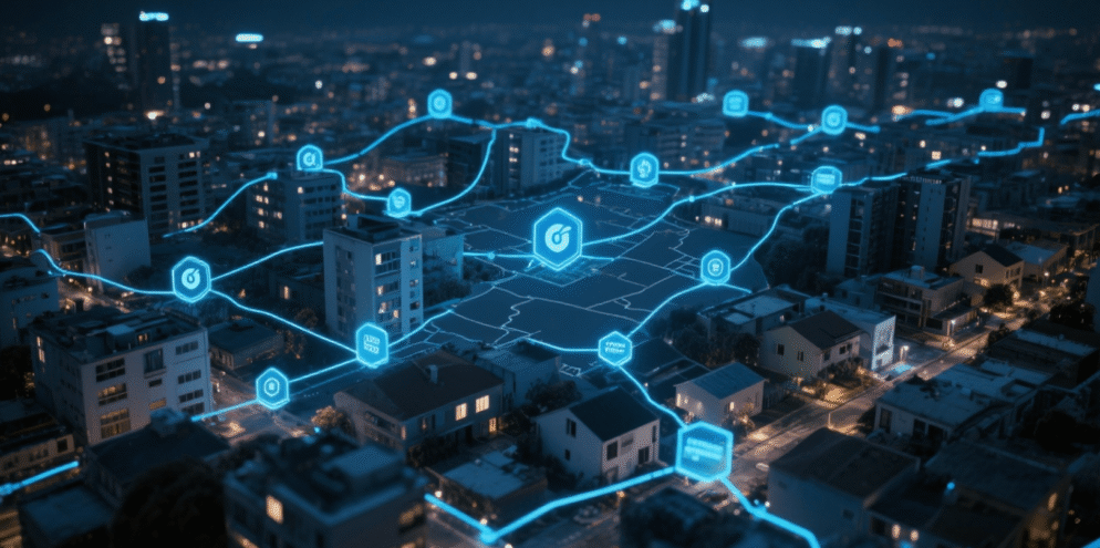 Imagem de uma cidade conectada, simbolizando a transparência no Open Finance.
