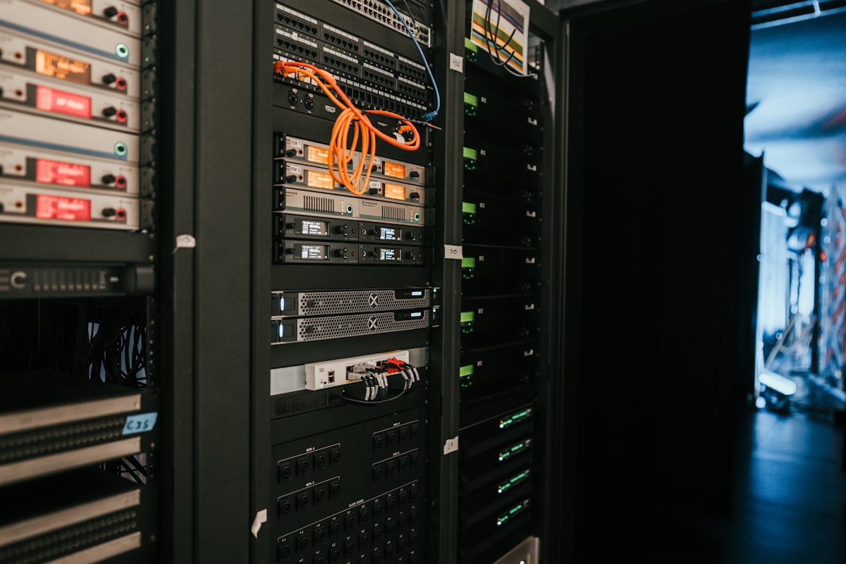 Server rack in a data center — the physical infrastructure that powers AI at scale in 2026