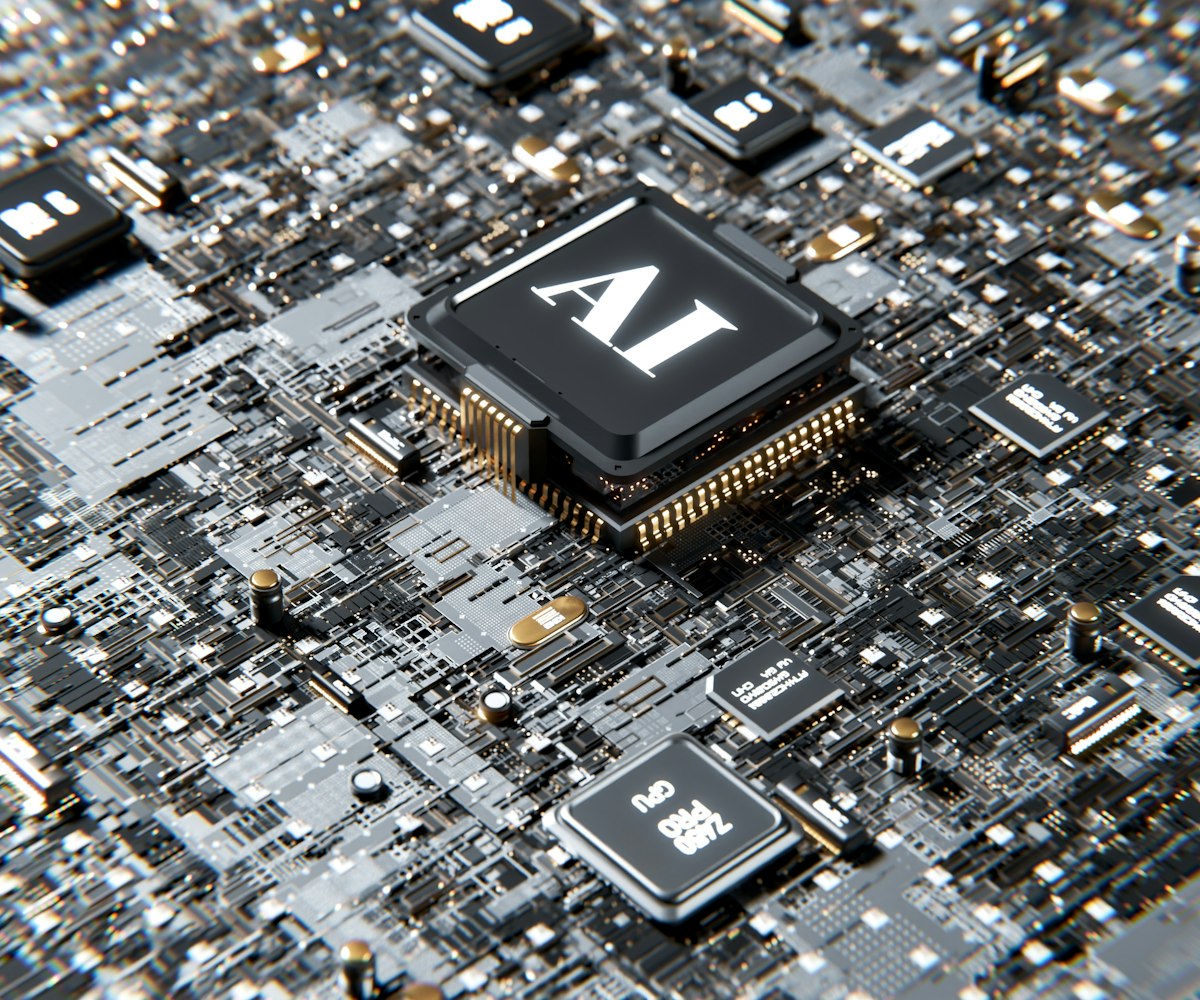 Chip de computador com logotipo de inteligência artificial em destaque sobre fundo escuro